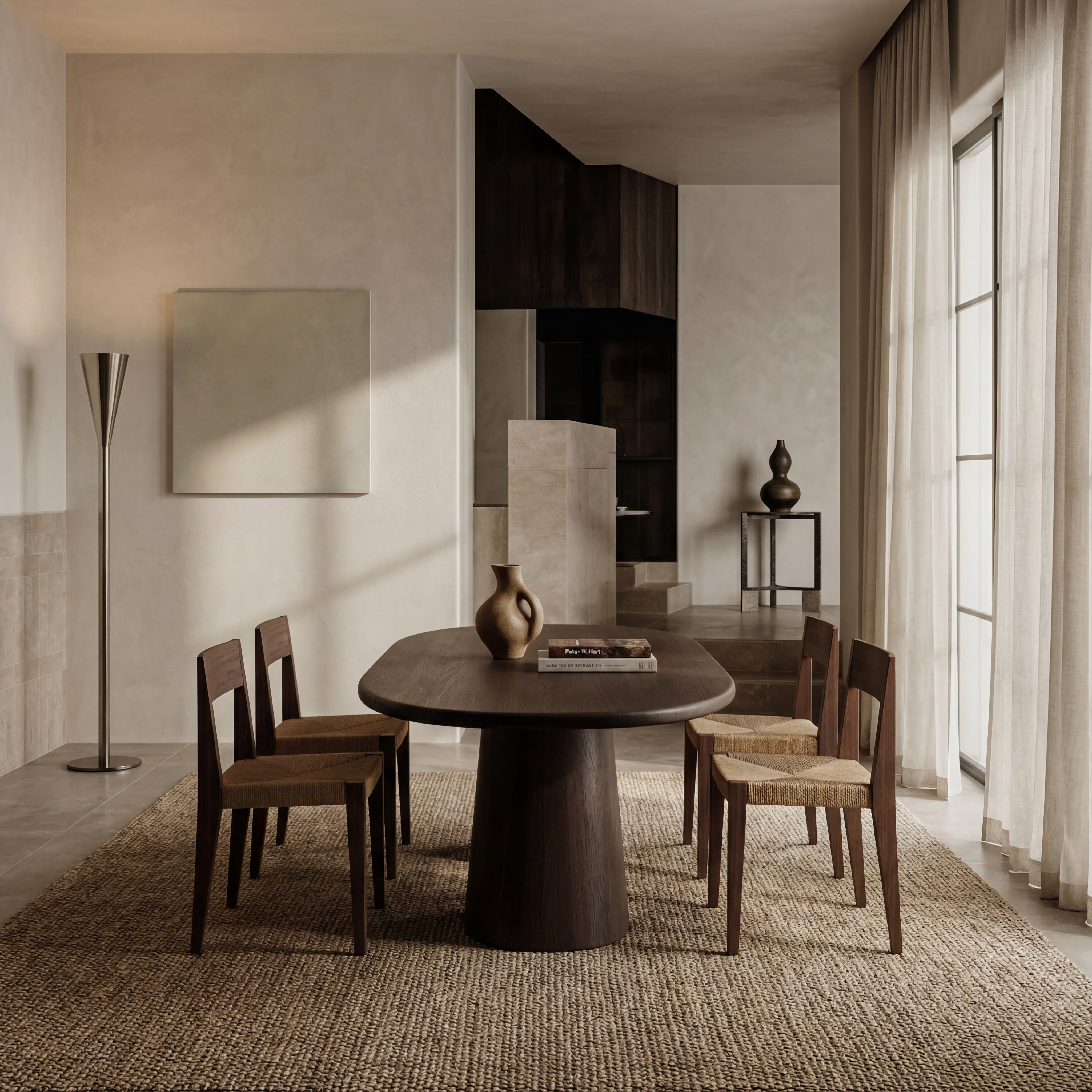 Curated furniture in a serene interior